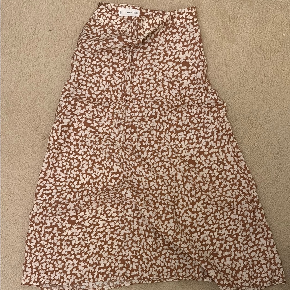 Mango Brown and White Midi Skirt